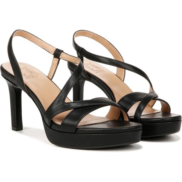 Naturalizer Womens Black Smooth Patent Rounded Open Toes Platform Heel Shoes - Picture 7 of 9